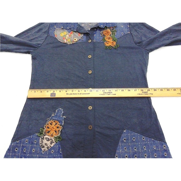 Simply Couture Tunic Top Womens Large Blue Floral Denim Patchwork Western - Picture 13 of 13